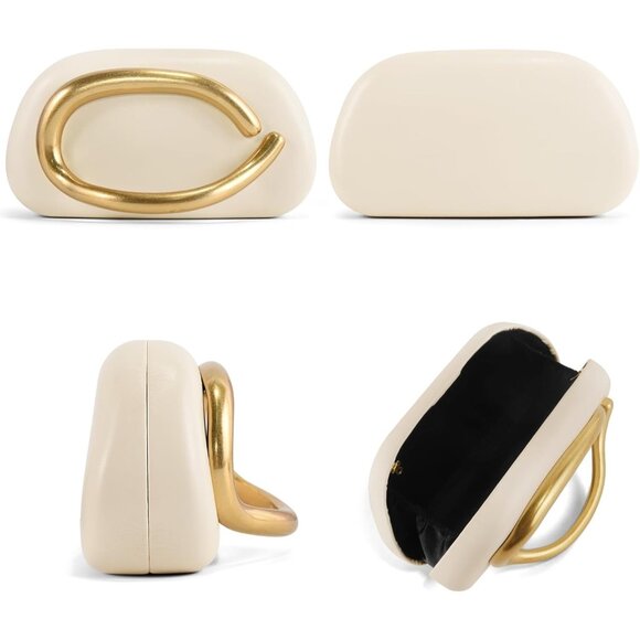 Women's Trendy Formal Evening Off White Leather Clutch Shoulder Strap Handle Bag - Picture 7 of 7